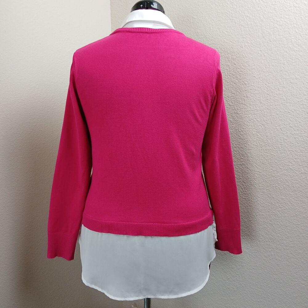 Rio & Rian New York Pink 2-Fer Layered-Look Blouse M long sleeve sweater chiffon - Picture 3 of 12